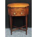 A 'George III' mahogany octagonal work table, hinged top enclosing a pair of removable trays,