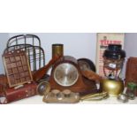 Boxes & Objects - An early 20th century Art Deco oak and brass magazine rack; WWI artillery shell;