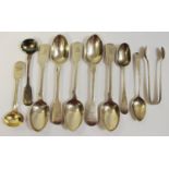 Silver - five Victorian silver teaspoons; silver sugar nips;