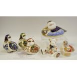 Royal Crown Derby paperweights including Collectors Guild Teal Duckling, gold stopper,