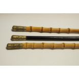 Two WWI Middlesex Regiment swagger sticks with bamboo shafts,