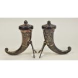 A pair of Norwegian silver miniature cornucopia shaped cruet set, stamped sterling,