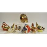 Royal Crown Derby paperweights including Sinclairs limited edition Little Owl 27/1000, gold stopper,