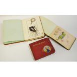 Three Edwardian commonplace / friendship album comprising of illustrations, watercolours, poems,