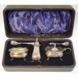An early 20th century silver Chester cruet set,