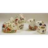 Royal Crown Derby paperweights including Collectors Guild Bunny, gold stopper,