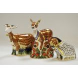 Royal Crown Derby paperweights including Collectors Guild Fawn, signed gold stopper,