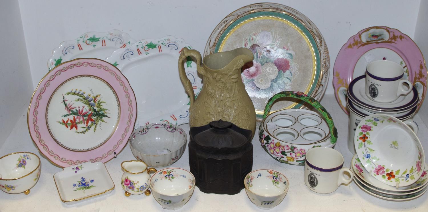 Decorative Ceramics - 18th century porcelain tea bowls; early 19th century egg holder basket;