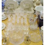 Glassware - crystal wine glasses; ovoid decanter; tumblers,