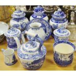 Spode Italian Blue and White - large kettle jars and cover,