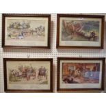 Four decorative oak frames with caricature prints