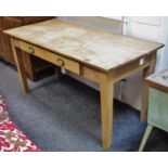 An oak plank top table, long drawer to frieze, 76.