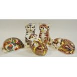Royal Crown Derby paperweights including a Collectors Guild Catnip Kitten, gold stopper,