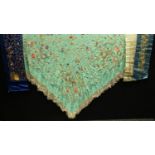 Textiles - a Chinese embroidered silk Canton shawl;