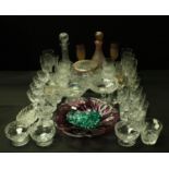 A set of six Tutbury cut glass wine glasses; other cut glass ware, drinking glasses, decanter,