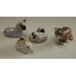A Royal Crown Derby paperweight, Sitting Kitten, gold stopper; others, Lamb,