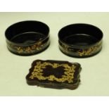 A pair of 19th century papier mache coasters, 14cm diam, c.