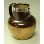 A 19th century Doulton Lambeth silver mounted salt glazed stoneware jug,