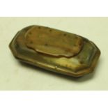 An 18th/19th century horn snuff box of cushioned canted rectangular form, hinged lid, 9.5cm wide, c.