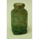 An 18/19th century Chinese carved green rock crystal, canted square miniature bottle vase.