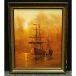 W Venneramp Tall Ships in Quiet Waters signed, oil on canvas,