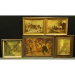 Pictures and Prints - a pair of 19th century oileographs, rural family gatherings,