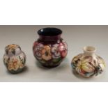 A contemporary Moorcroft Pansy pattern ovoid vase, 15cm; others, ginger jar and cover,