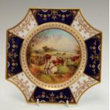An early 20th century Coalport hand painted cabinet plate, Milking the Cow in Farm landscape,