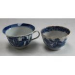 A Chinese blue and white cup, painted with figures and flowers,