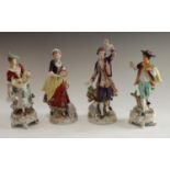 A pair of German porcelain Sitzendorf figures, Shepherd and Shepherdess, 27cm ,printed mark in blue,