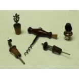 Wine antiques - a George III corkscrew with bristle brush and steel screw;