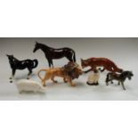 A Beswick model of a lion; other animal models, fox, Beswick pig Ch.