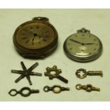 A late 19th century brass pocket watch, The Waltelin Guinea Chronograph, engine turned dial, 5.