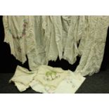 Texiles - lace edged and embroidered linen tablecloths;