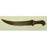 A Middle Eastern kindjahl dagger, 25cm curved blade chased with wriggle-work, steel hilt,