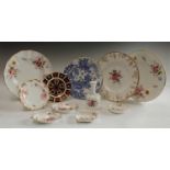 A Royal Crown Derby 1128 pattern tea plate; a Blue Aves pattern shaped dessert plate;