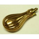 A copper and brass fluted bag shaped powder or shot flask