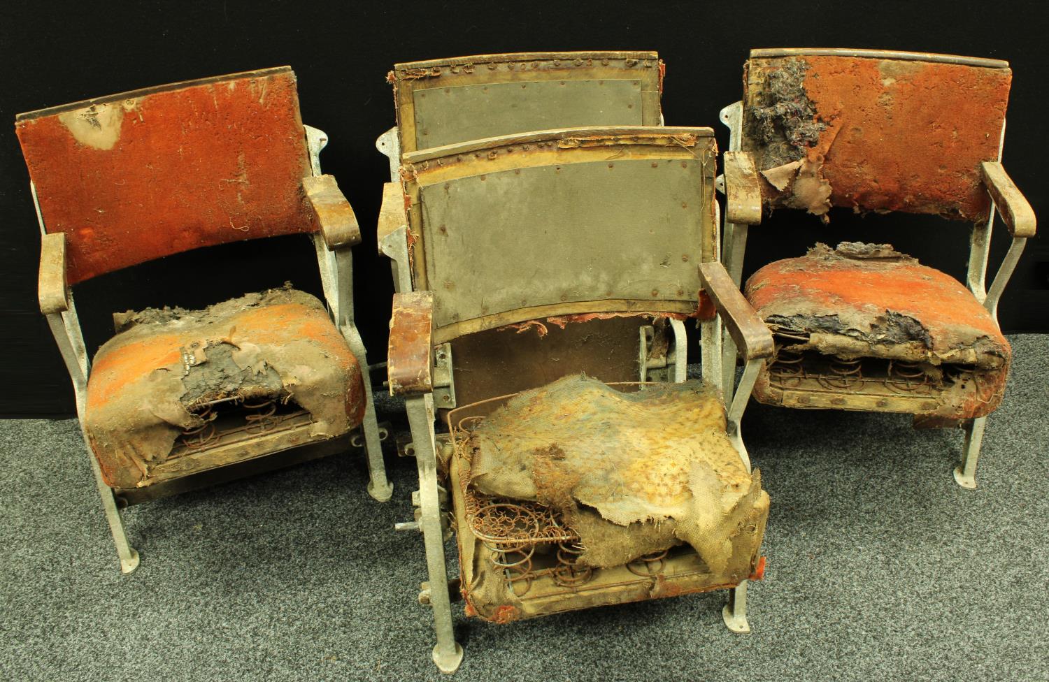 A set of four early-mid 20th century theatre/cinema chairs, Patersons Ltd,