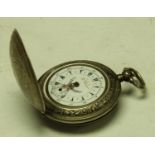 An interesting silver full hunter lady's pocket watch, Arabic numerals and script, marked.
