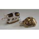 A Royal Crown Derby paperweight, Spotty Pig, gold stopper, printed mark; another,