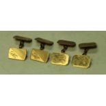 A pair of gentleman's 9ct gold canted rectangular cufflinks;