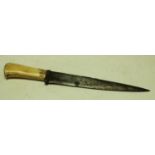 A Middle Eastern kard dagger, 23cm tapered blade, bone handle, 33.