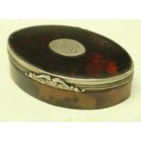 A George III navette shaped tortoiseshell snuff box circa 1780