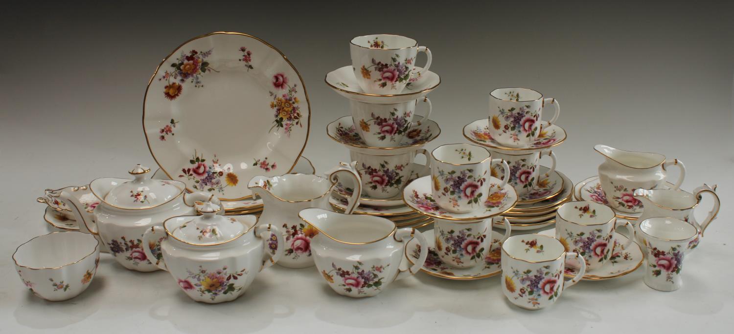 A Royal Crown Derby Posie pattern tea set, comprising bachelor's teapot, sucrier and cover,