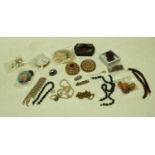 Watches & Jewellery - a hematite and silver oval brooch; others, gilt,