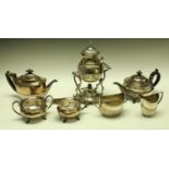 Silver Plated Ware - a kettle on stand; a tea set; another,