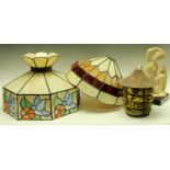 Interior Design - a Tiffany style octagonal lamp shade; another similar; a porch lantern;