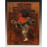 A Japanese polychrome carved representation of Shishi lion wall hanging panel, signed Ueda Shishi,