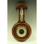 A late 19th century mahogany aneroid wall barometer with thermometer, Made in Germany, number 503,