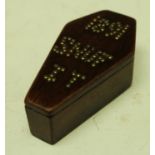 A 19th century novelty treen snuff box inscribed Snuffit 1891,